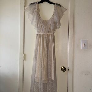 Chic Cream Maxi Dress with Polka Dots